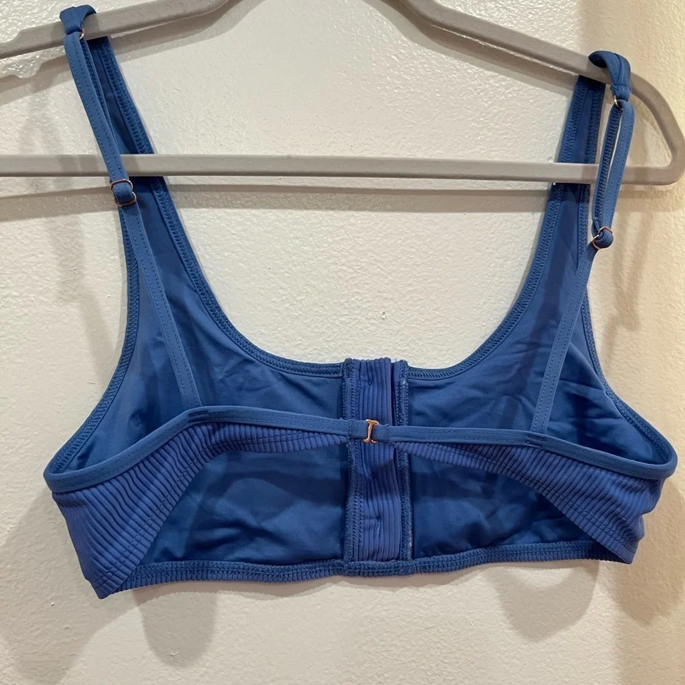 Frankies bikinis ribbed Henley button blue bikini top